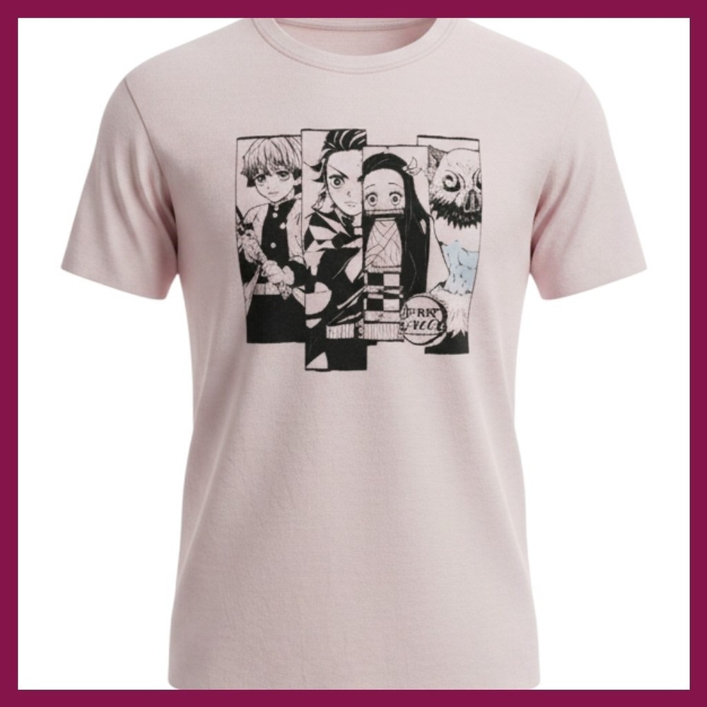 Demon Slayer Kimetsu no Yaiba Graphic Tee Pink Tanjiro Nezuko Zenitsu Inosuke M